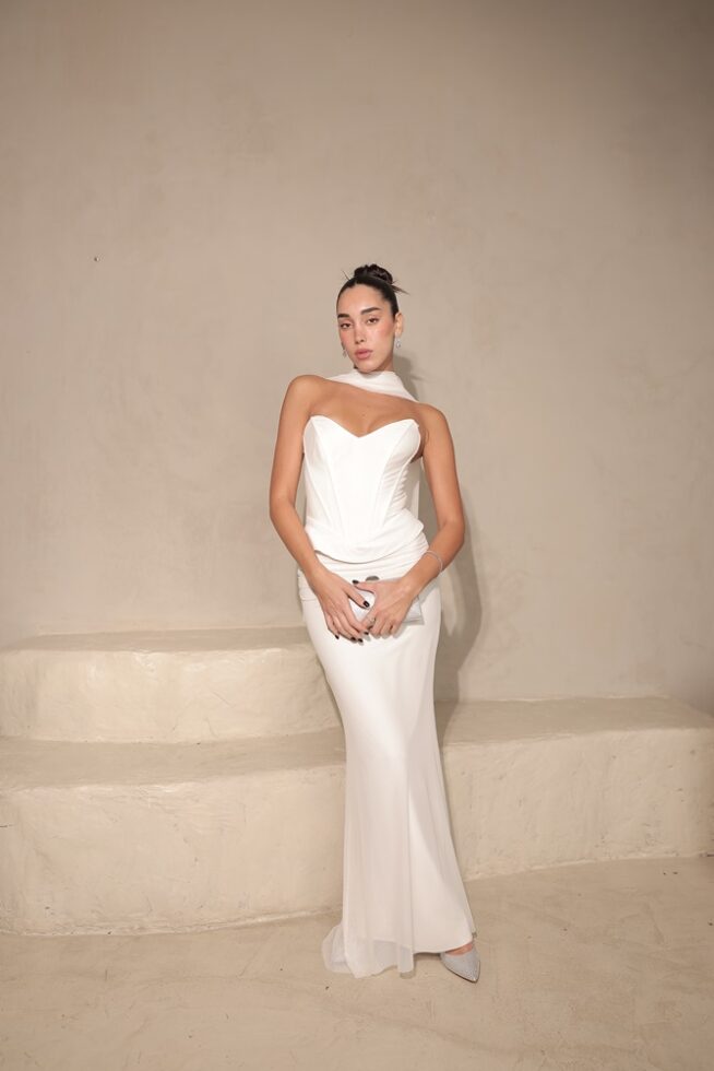 שמלת ערב מקסי לאוני לבן 4