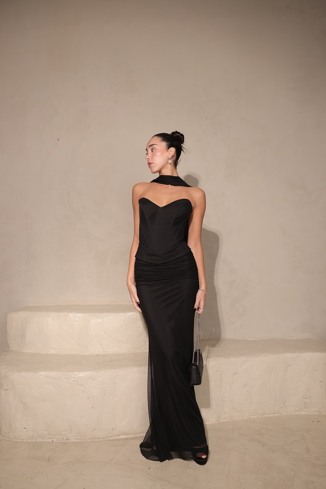 שמלת ערב מקסי לאוני שחור 2