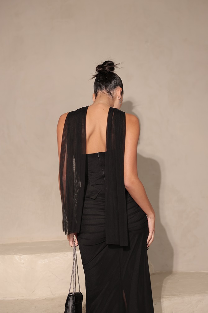 שמלת ערב מקסי לאוני שחור