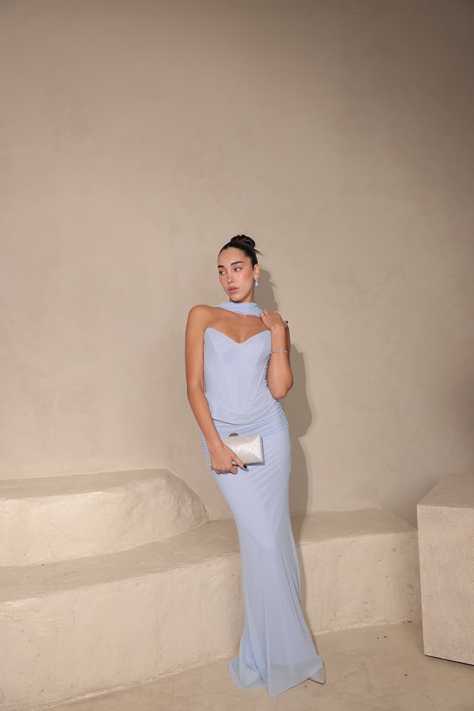 שמלת ערב מקסי לאוני תכלת 2