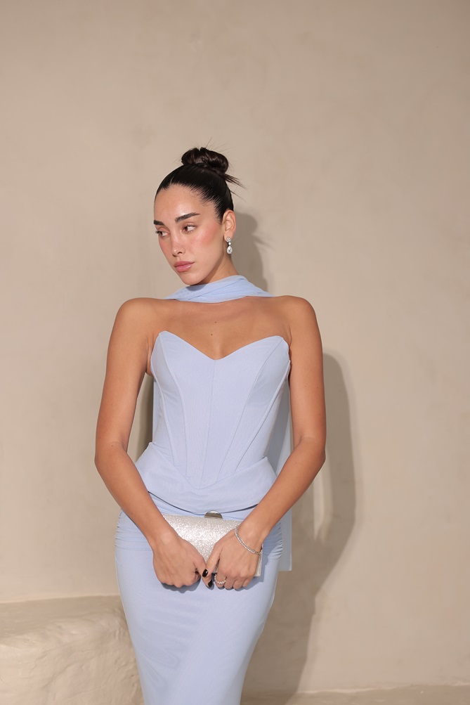 שמלת ערב מקסי לאוני תכלת 3