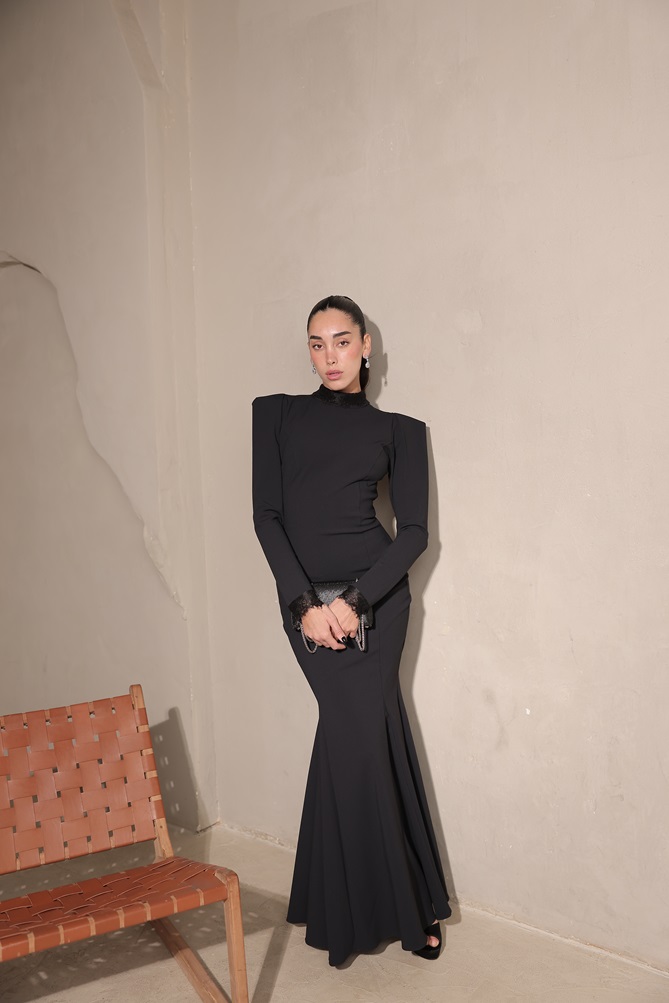 שמלת ערב מקסי צנועה אליה שחור 1