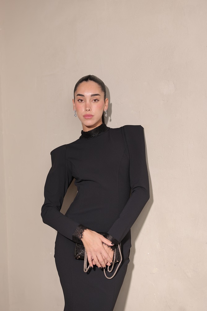 שמלת ערב מקסי צנועה אליה שחור 3