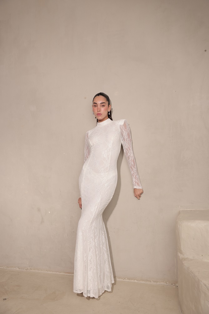 שמלת ערב מקסי צנועה קרוליין לבן 1