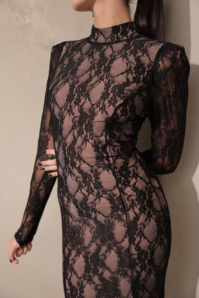 שמלת ערב מקסי צנועה קרוליין שחור גוף 1