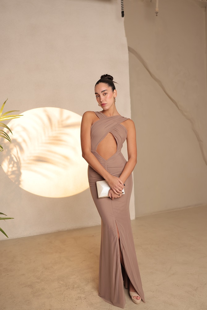 שמלת ערב מקסי ריס חום 4