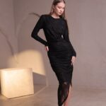 שמלת ערב מידי צנועה ריסל שחור 1 שמלת ערב מידי צנועה ריסל שחור 1