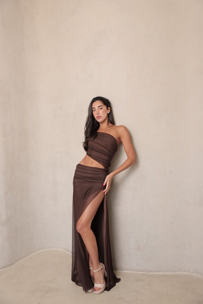 שמלת ערב מקסי גלקסיה חום