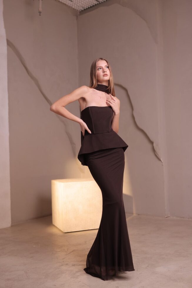 שמלת מקסי סהר חום 3