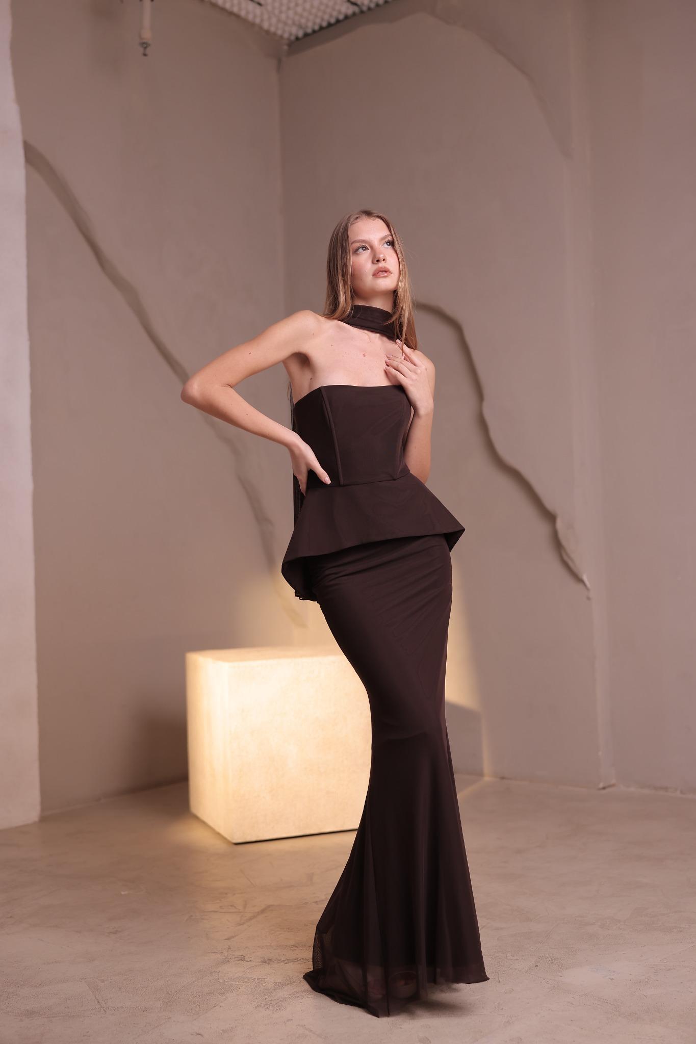 שמלת מקסי סהר חום 3