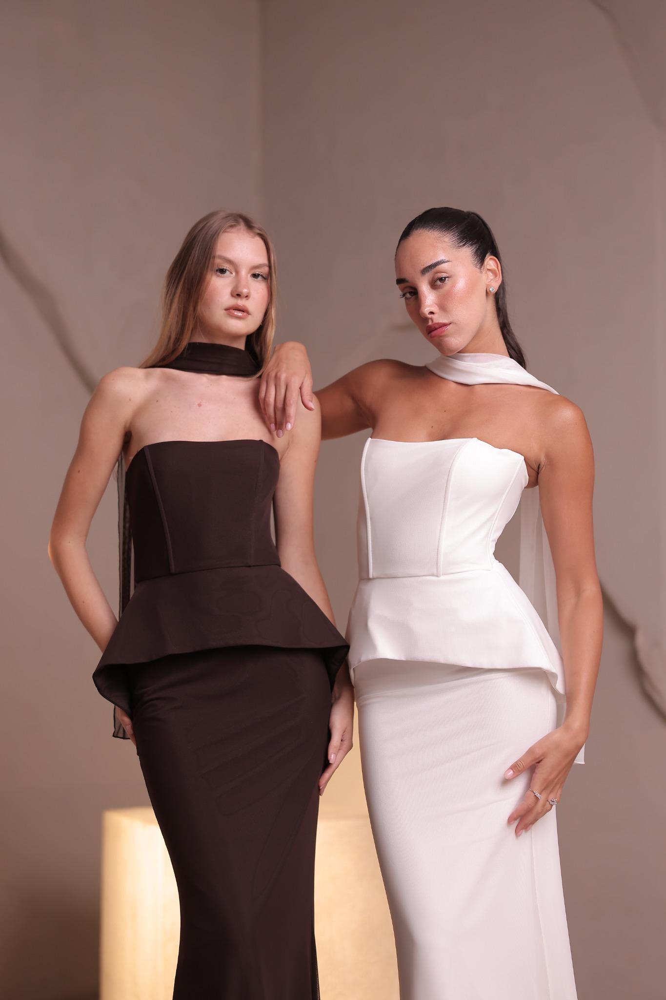 שמלת מקסי סהר לבן וחום 1