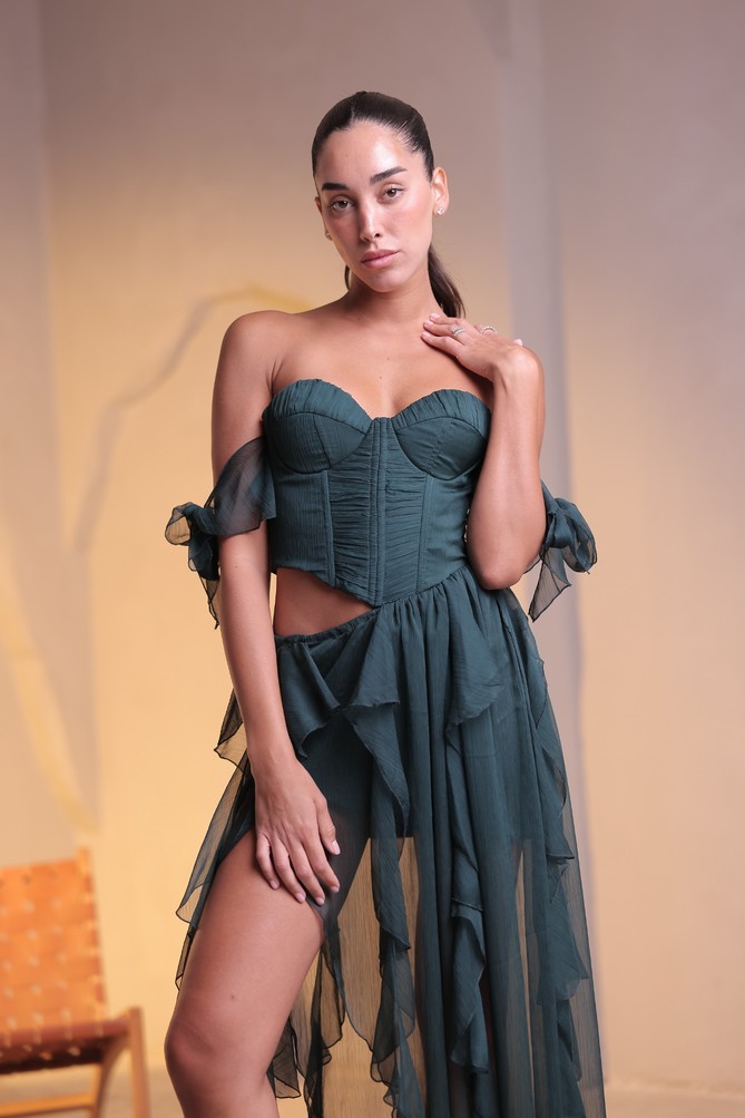 שמלת ערב מורין מקסי ירוק בקבוק 2