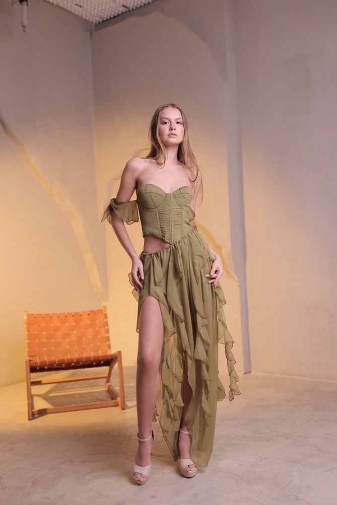 שמלת ערב מורין מקסי ירוק זית 5