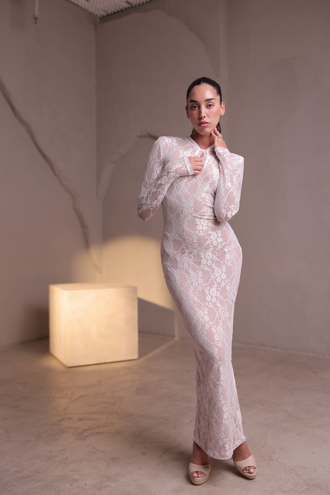 שמלת ערב מידי צנועה ריאן לבן גוף 1 2