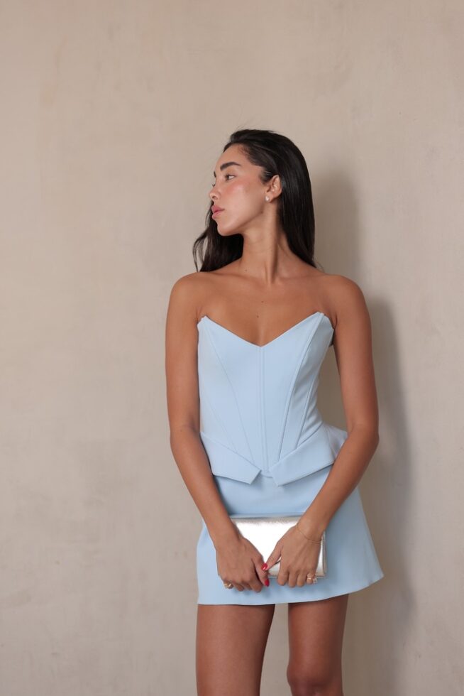 שמלת ערב מיני רוזה תכלת 2