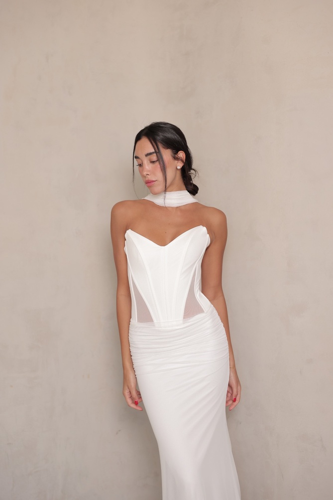 שמלת ערב מקסי טיי לבן1