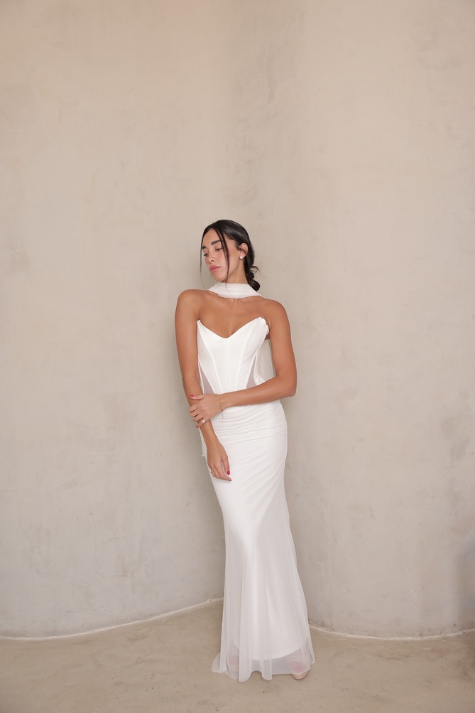 שמלת ערב מקסי טיי לבן2