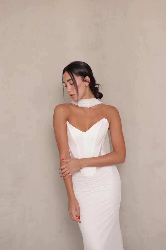 שמלת ערב מקסי טיי לבן3