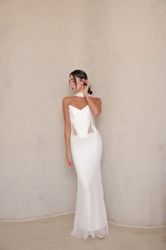 שמלת ערב מקסי טיי לבן4