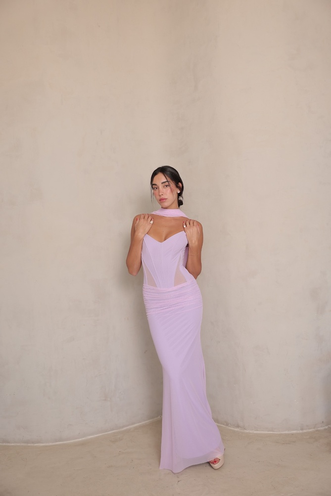 שמלת ערב מקסי טיי סגול לילך 2 שמלת ערב מקסי טיי סגול לילך 2