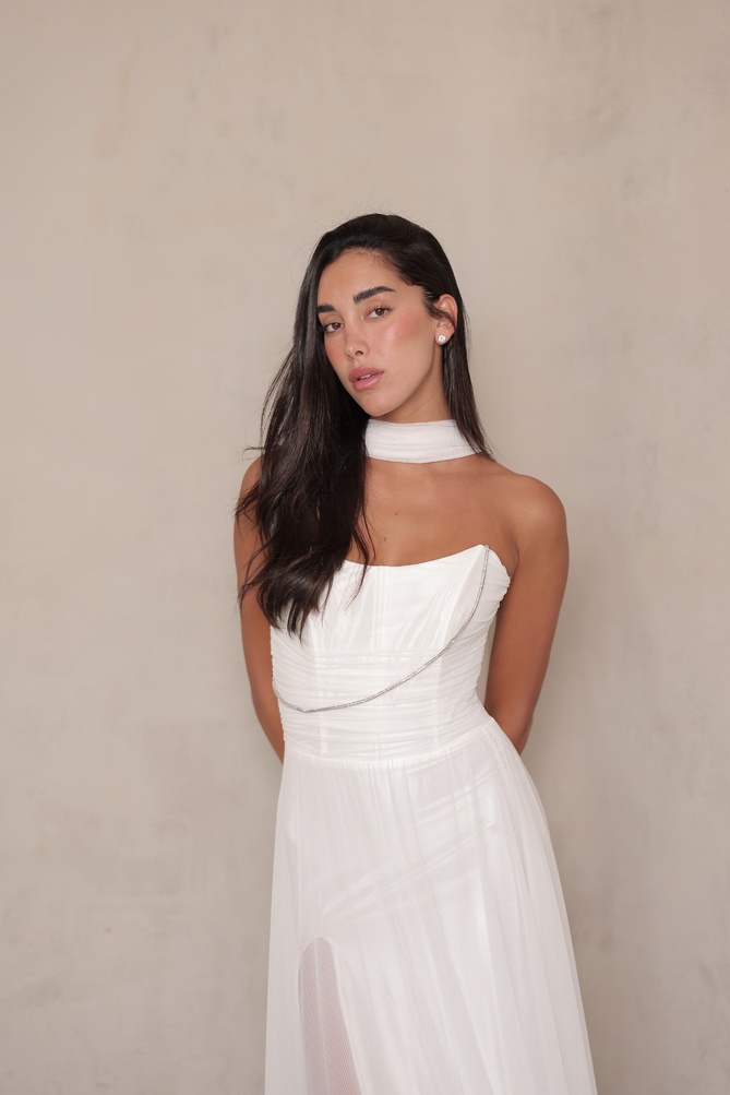 שמלת ערב מקסי שנהב לבן 2