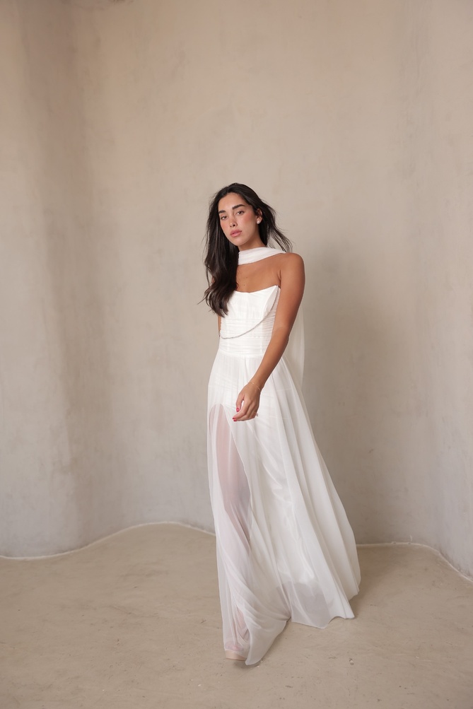 שמלת ערב מקסי שנהב לבן 3