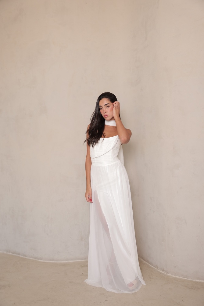 שמלת ערב מקסי שנהב לבן 4