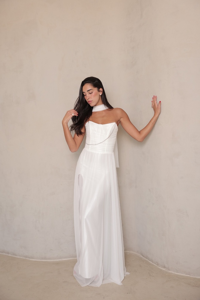 שמלת ערב מקסי שנהב לבן 5 שמלת ערב מקסי שנהב לבן 5