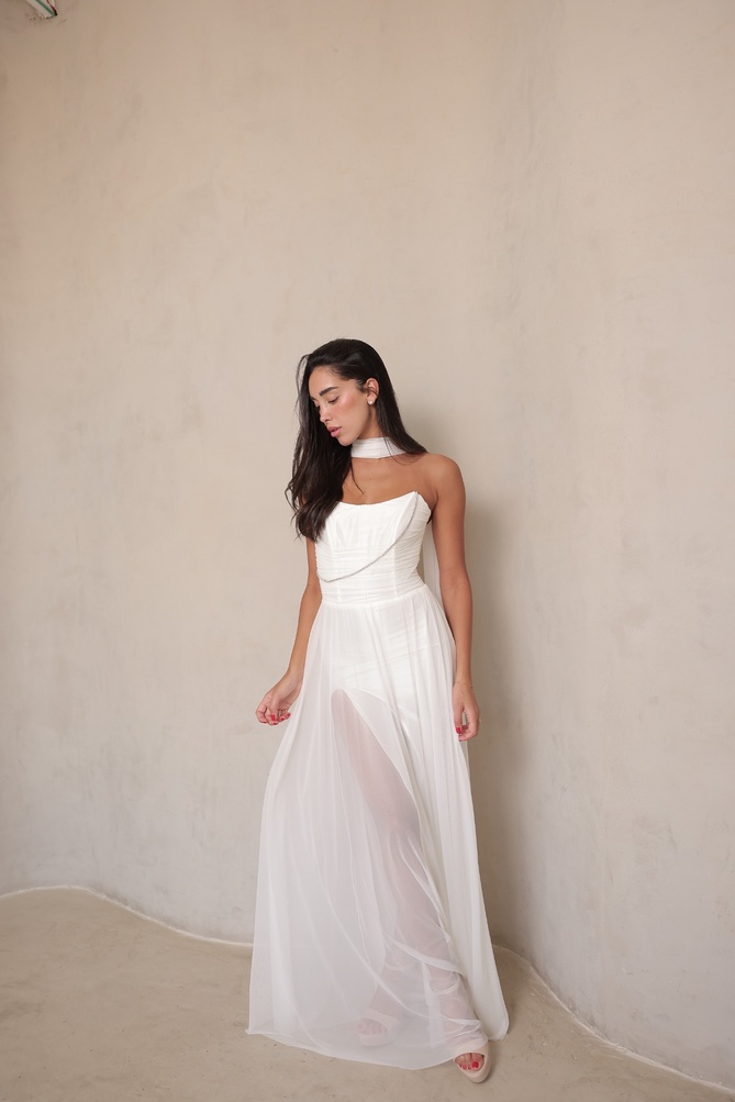 שמלת ערב מקסי שנהב לבן