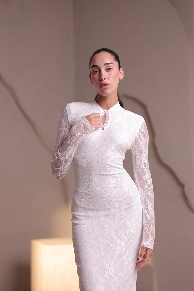 שמלת ערב מידי צנועה ריאן לבן 1 1