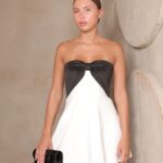 שמלת ערב מיני שקירה לבנה פפיון שחור 4