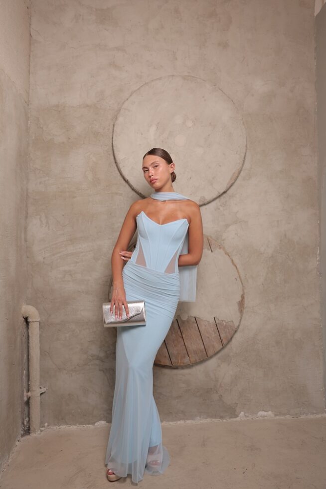 שמלת ערב מקסי טיי תכלת 1