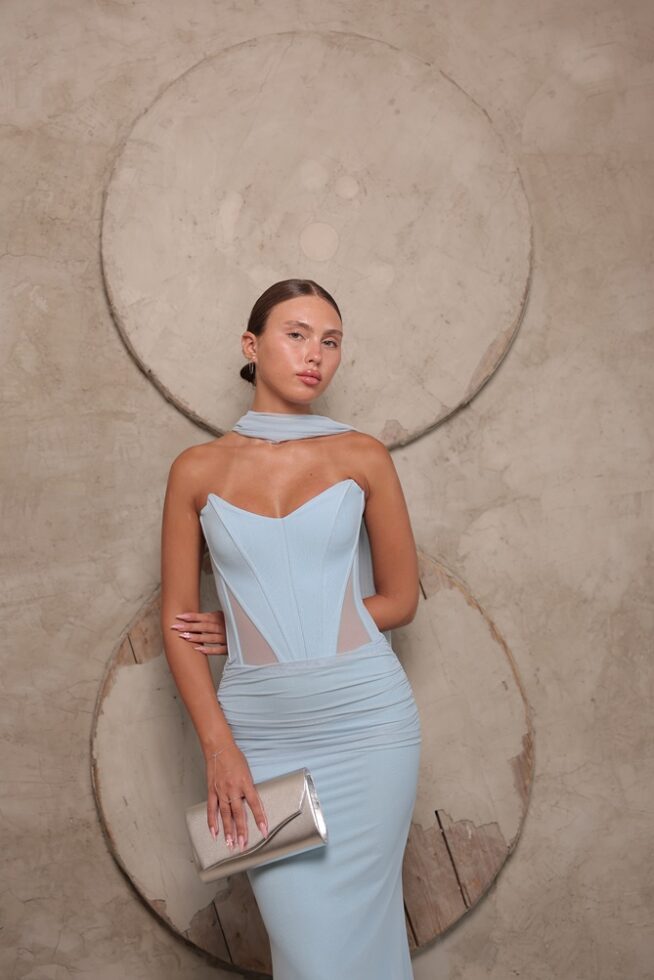 שמלת ערב מקסי טיי תכלת 2