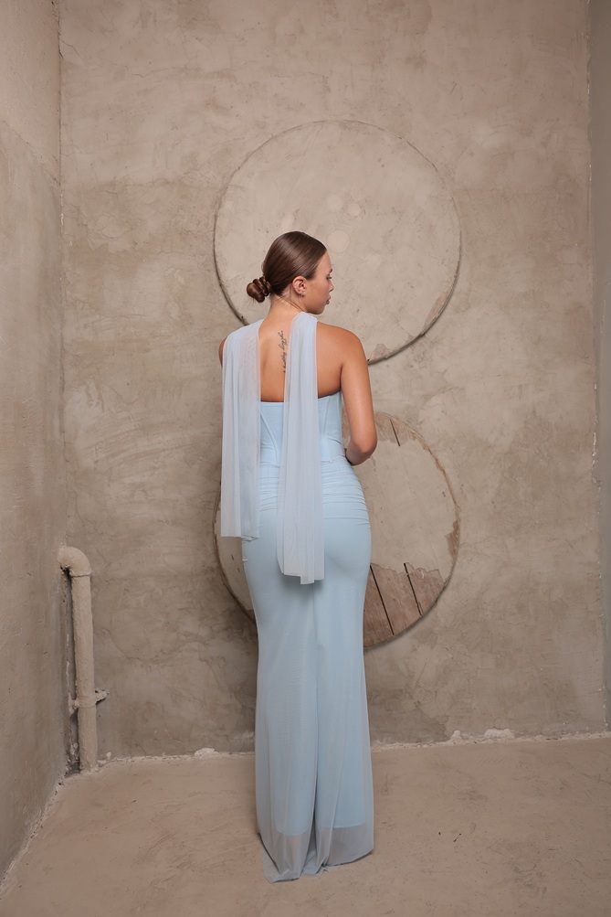 שמלת ערב מקסי טיי תכלת