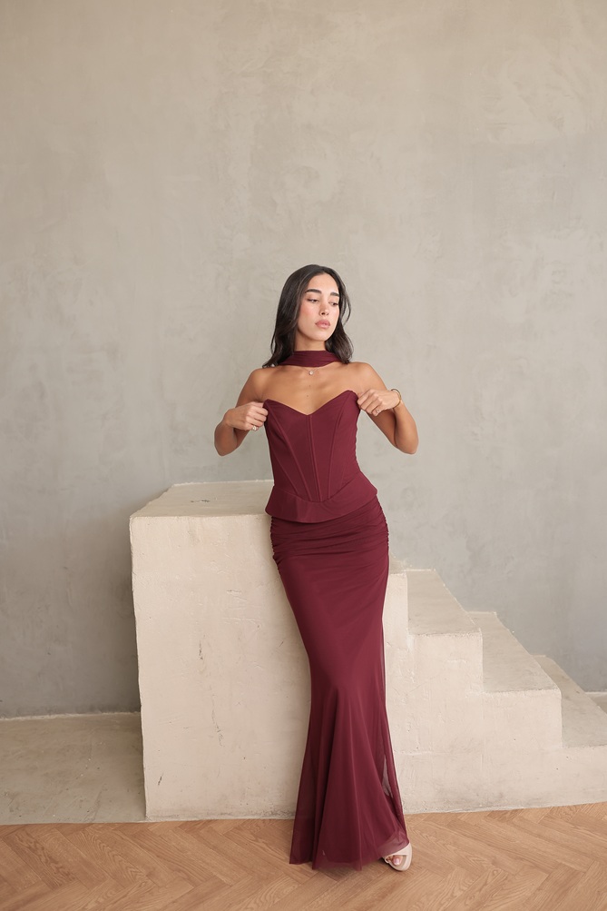 שמלת ערב מקסי לאוני בורדו 10