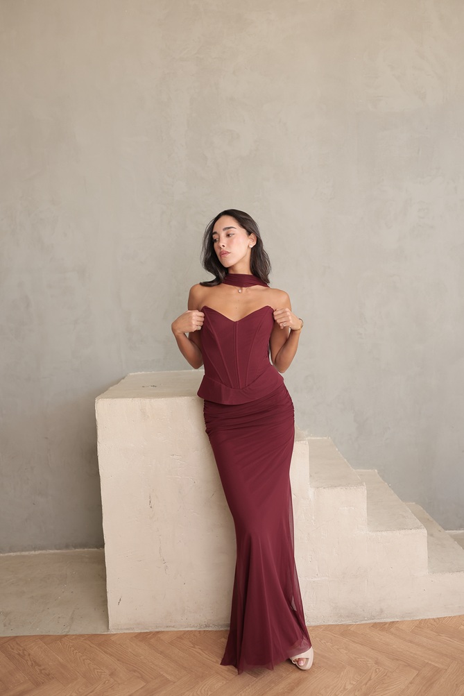 שמלת ערב מקסי לאוני בורדו 2