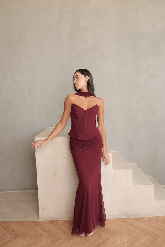 שמלת ערב מקסי לאוני בורדו 4