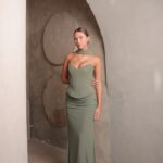 שמלת ערב מקסי לאוני ירוק זית