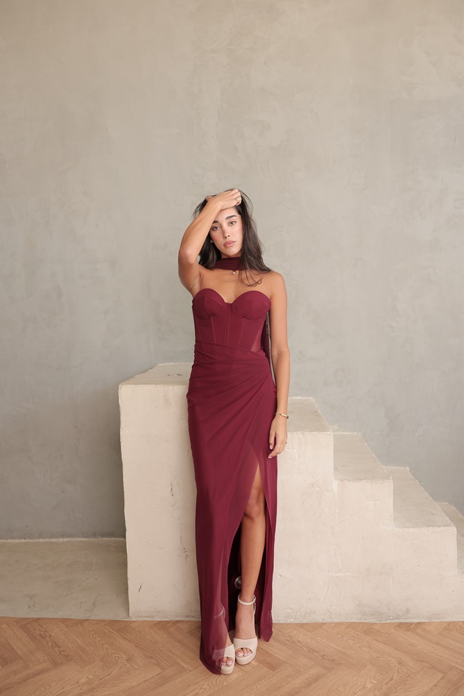 שמלת ערב מקסי קורן בורדו 1