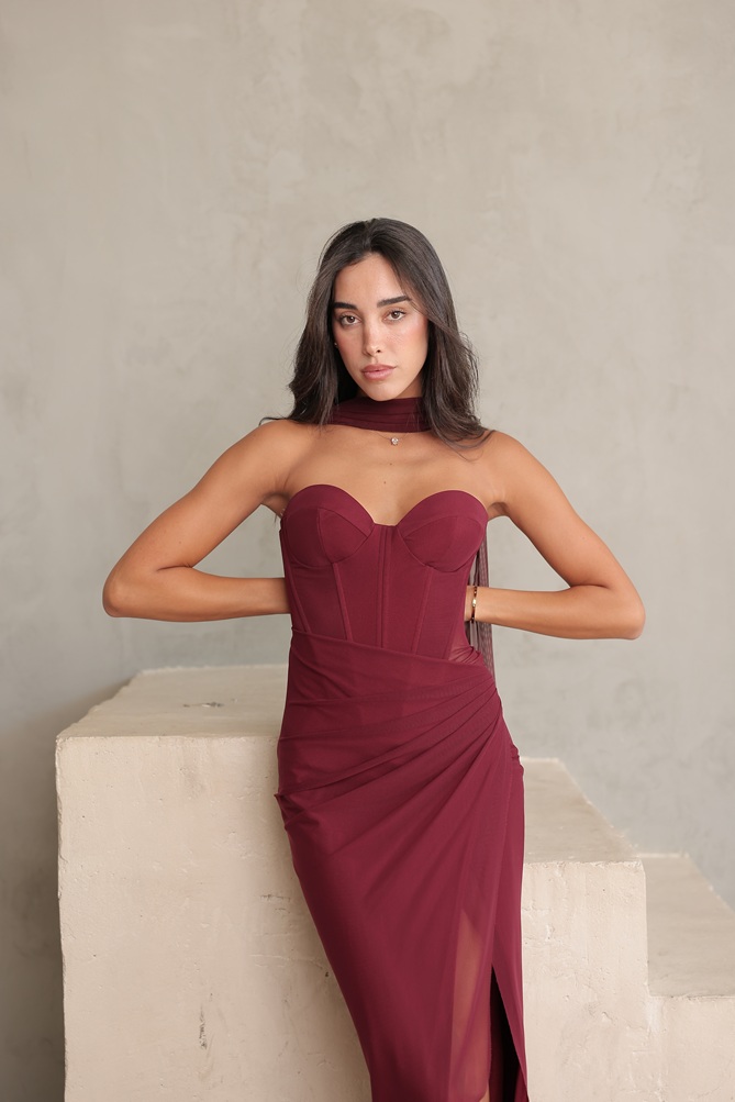 שמלת ערב מקסי קורן בורדו 4
