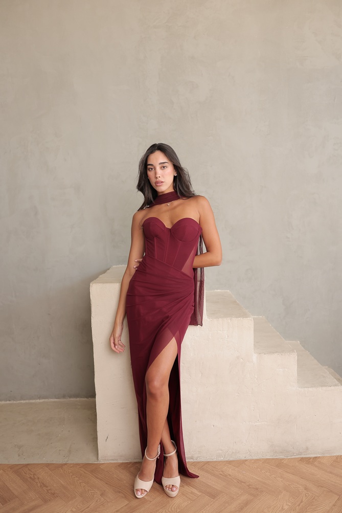 שמלת ערב מקסי קורן בורדו 5
