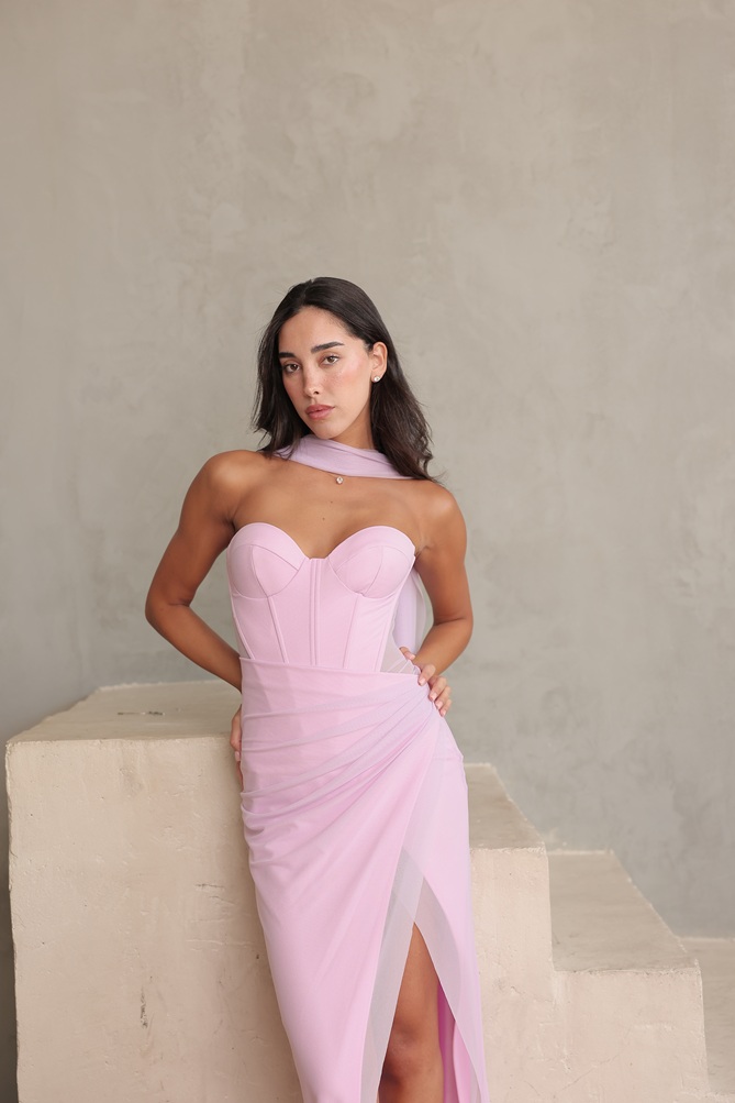 שמלת ערב מקסי קורן ורוד 4