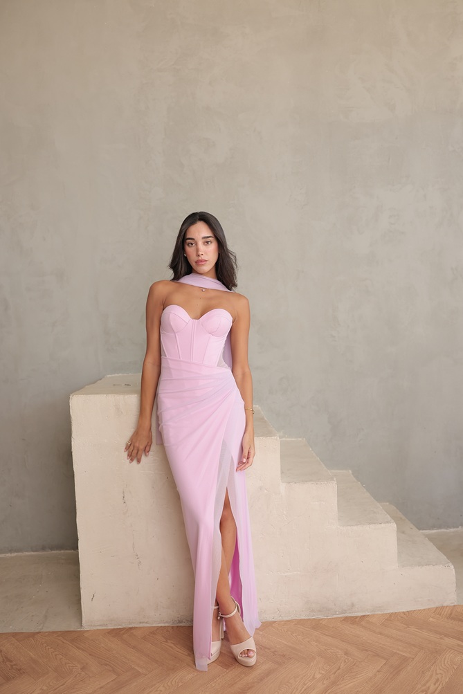 שמלת ערב מקסי קורן ורוד 5