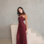 שמלת ערב מקסי שנהב בורדו 1