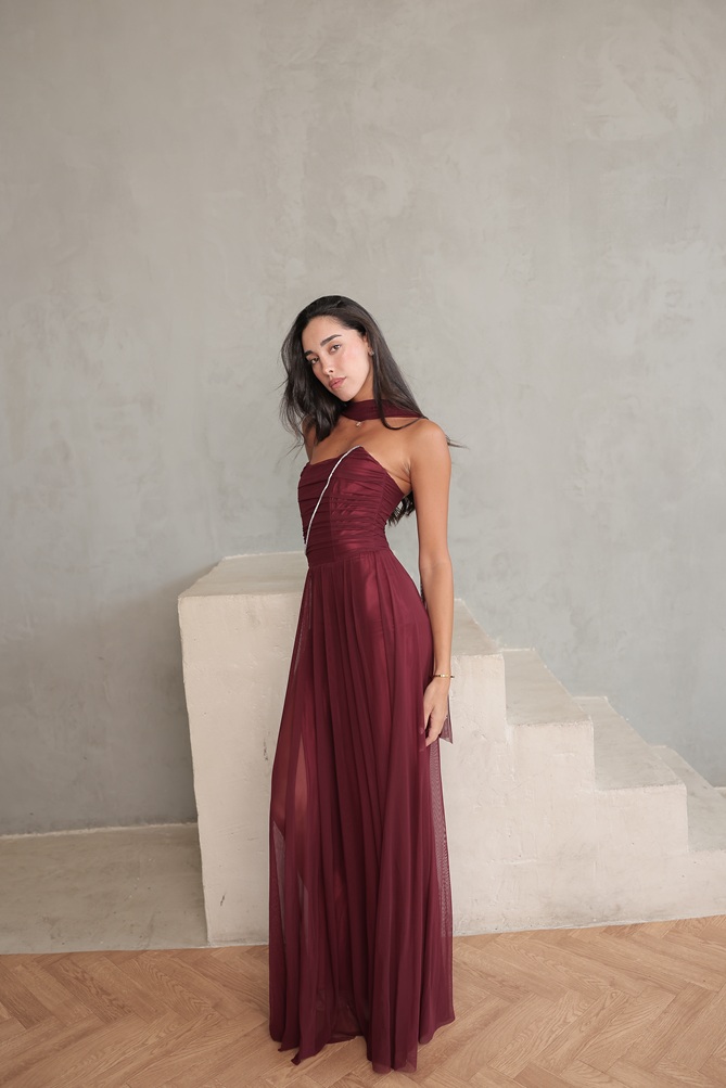 שמלת ערב מקסי שנהב בורדו 1