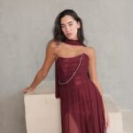 שמלת ערב מקסי שנהב בורדו 2