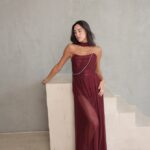 שמלת ערב מקסי שנהב בורדו 3