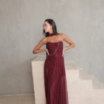 שמלת ערב מקסי שנהב בורדו 4