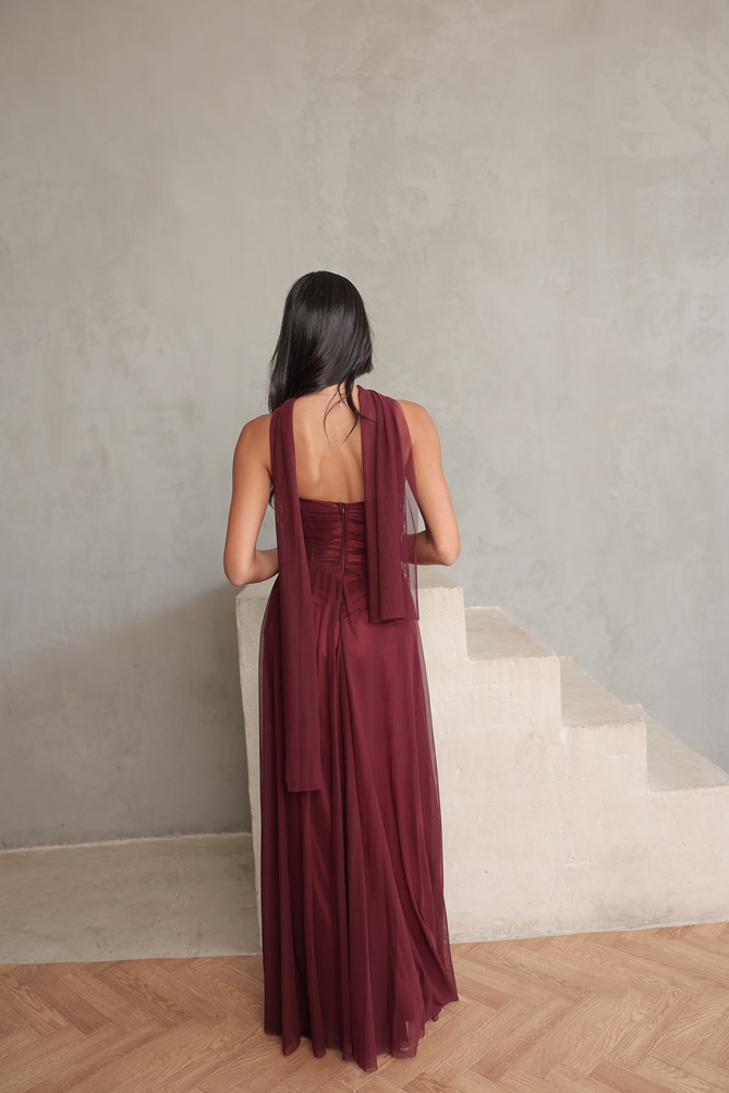 שמלת ערב מקסי שנהב בורדו