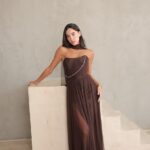 שמלת ערב מקסי שנהב חום 1